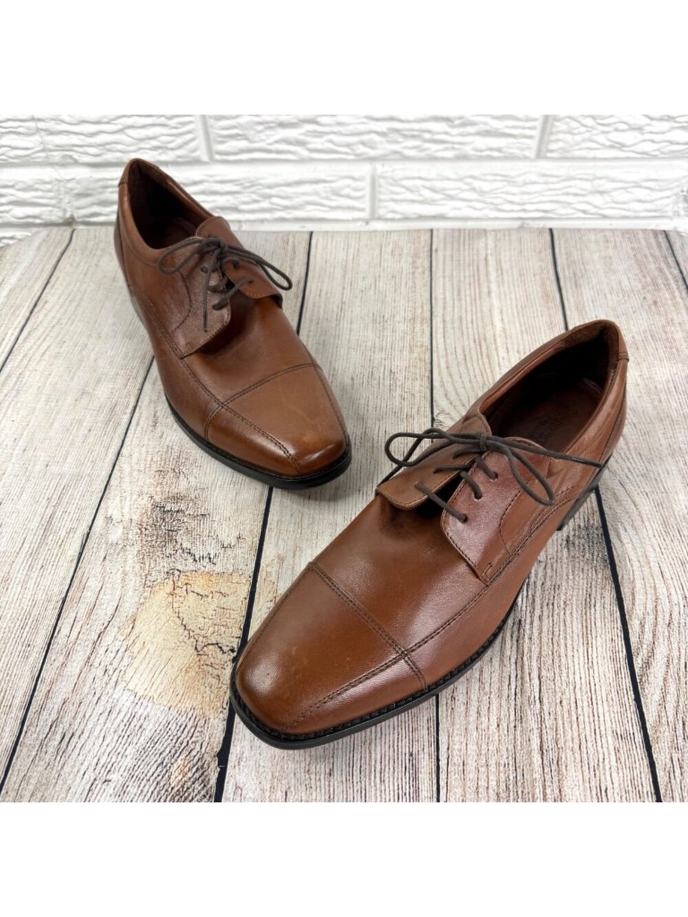Johnson & Murphy Brown Leather Cap Toe Oxford Dress Shoes Sheepskin Leather 12M